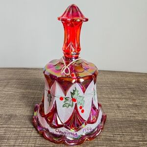 Fenton Vintage 1996 Ruby Red Carnival Glass Handpainted Holiday Christmas Bell